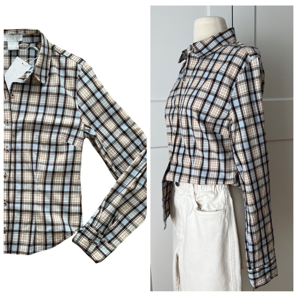 LIFE Plaid Checkered Cropped Button Down Shirt Ryan Sz Medium